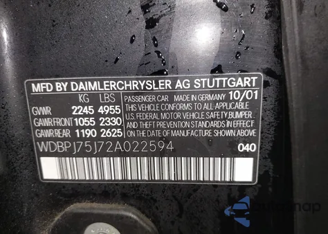 2002 Mercedes-Benz Cl 500 z USA, uszkodzony, nr VIN WDBPJ75J72A022594